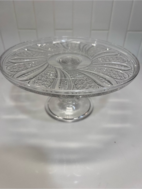 Mckee Other - Antique 1890 McKee Glass Feather Pattern High Cake Stand Clear Pedestal EAPG 9”
